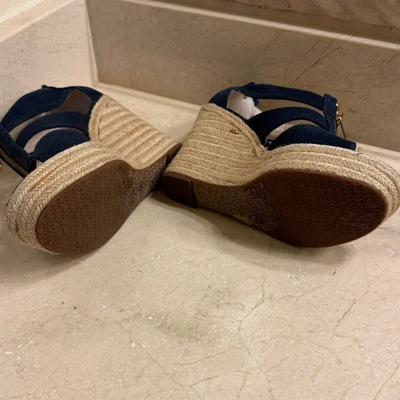 MICHAEL Michael Kors Navy Wedge Sandals with Gold Zipper - Picture 2 of 2